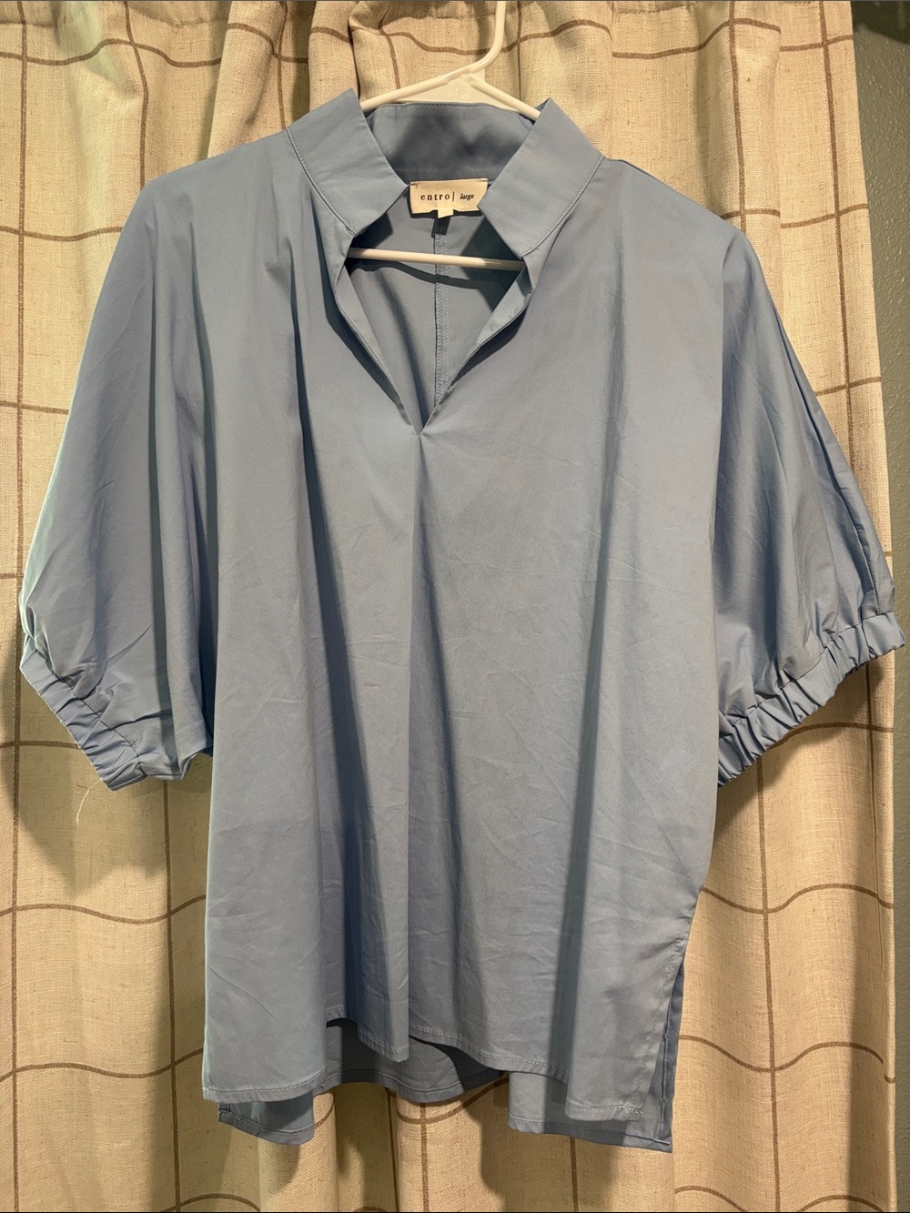 entro Light Blue Split V-Neck Popover Blouse
